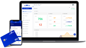 Notebook e celular exibindo a interface do Asaas e a frente deles um cartão do Asaas.