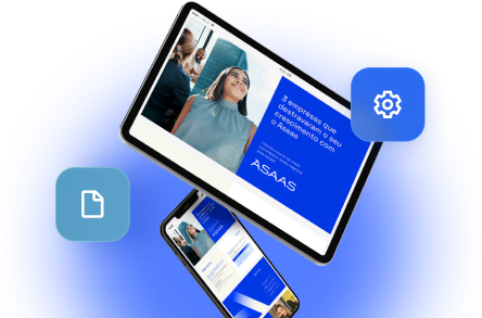 Um tablet e um celular exibindo a capa de um e-book do Asaas. 