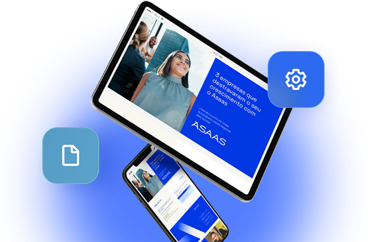 Um tablet e um celular exibindo a capa de um e-book do Asaas. 