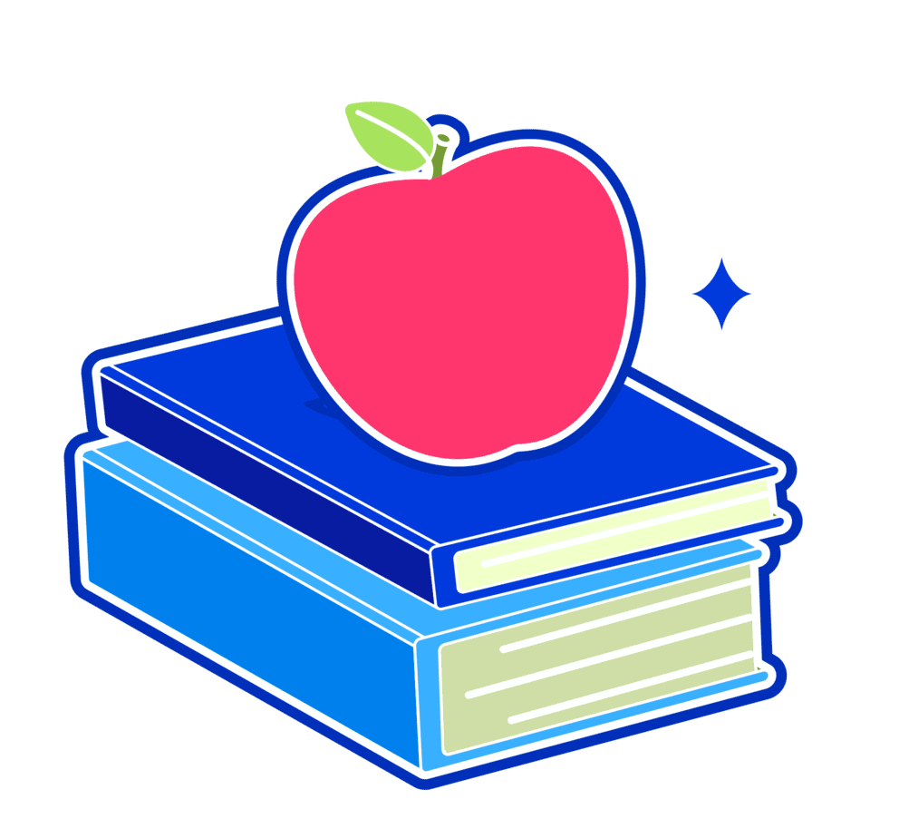 ilustração de pilha de livros com maçã em cima