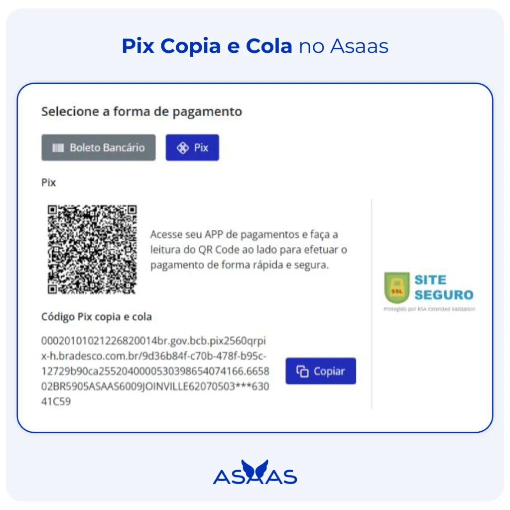 Fatura com Pix copia e cola do Asaas.