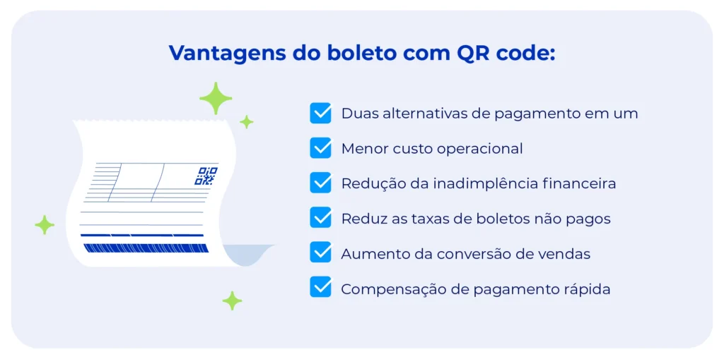 Lista com as vantagens da utilização do boleto com QR code Pix.