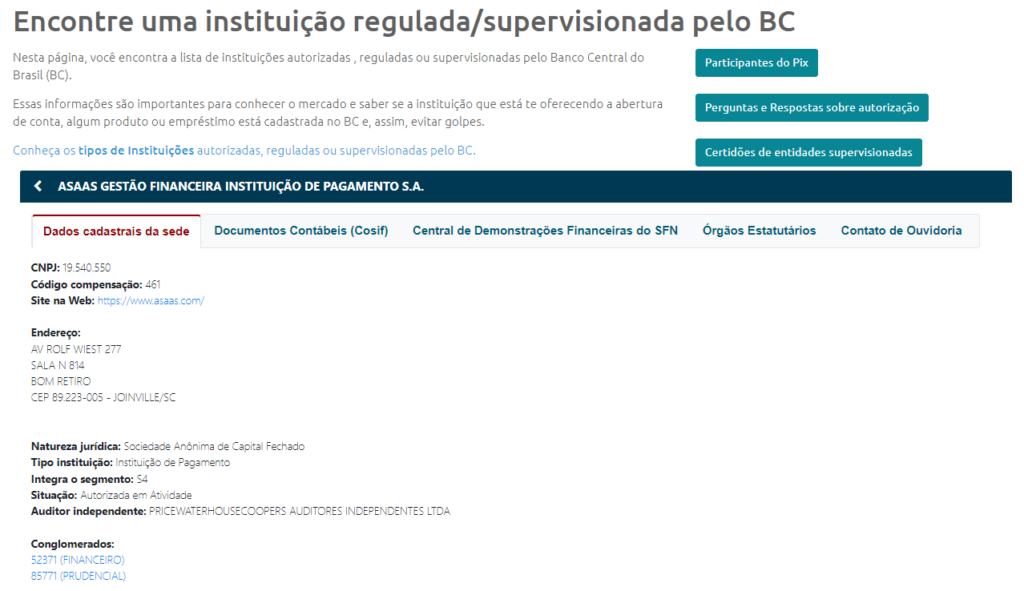 asaas, instituição de pagamentos autorizada pelo banco central