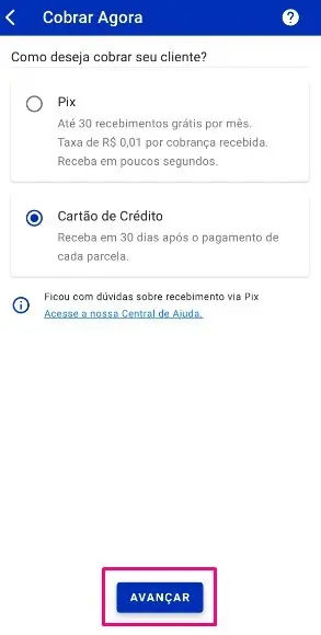 A imagem mostra a tela de criar cobrança do Aplicativo do Asaas: Cobrar Agora