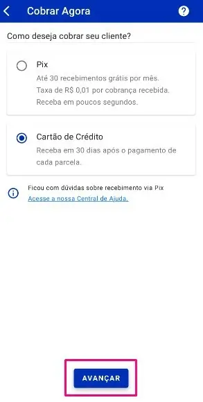 A imagem mostra a tela de emissão de cobrança do Aplicativo do Asaas: Cobrar Agora