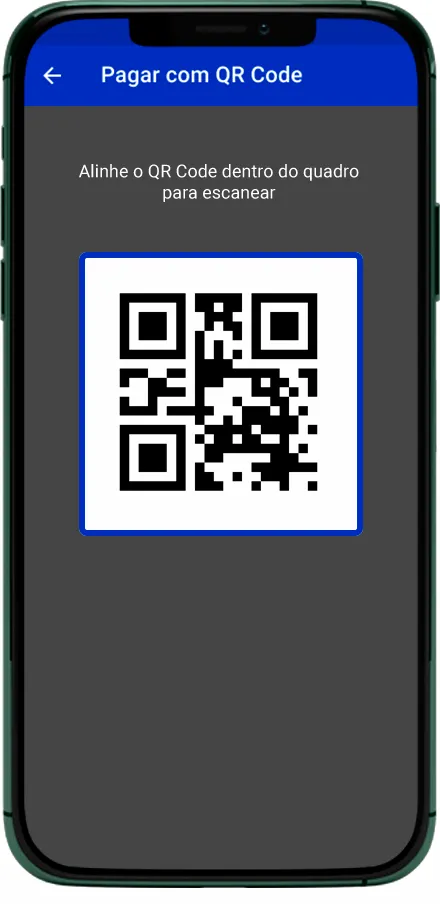 Pagamento com qr code, celular com Qr code na tela.