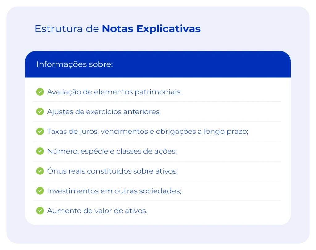 Imagem mostra a Estrutura de Notas Explicativas.