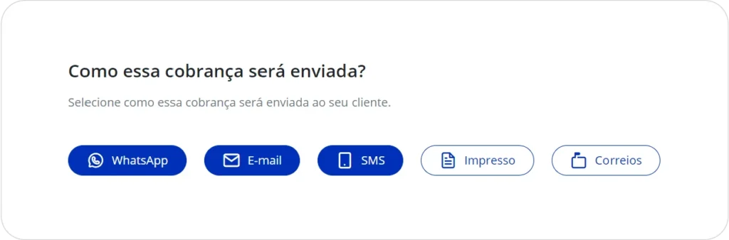 Tipos de notificações de cobrança disponíveis no Asaas.