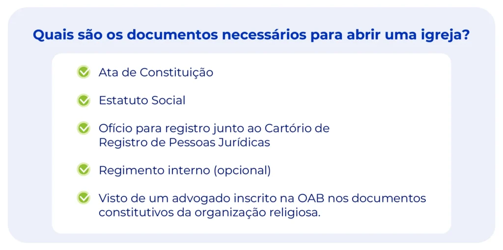 Documentos necessários para abrir uma igreja