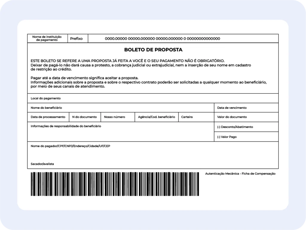 Layout representativo de um boleto proposta.