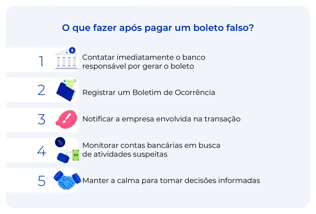 Ações para fazer após pagar um boleto falso.