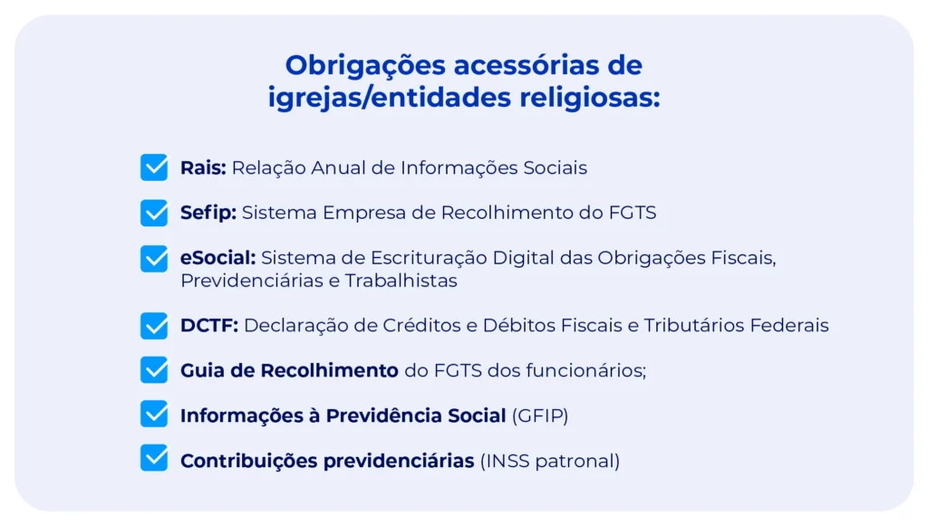 Obrigações acessórias de uma contabilidade para igrejas.