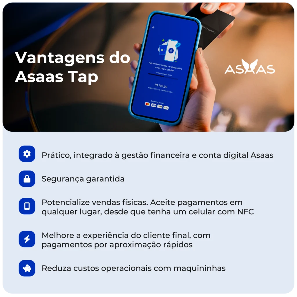 Como transformar o celular em maquininha? Receba pagamentos pelo seu dispositivo 4 Vantagens do Asaas Tap.