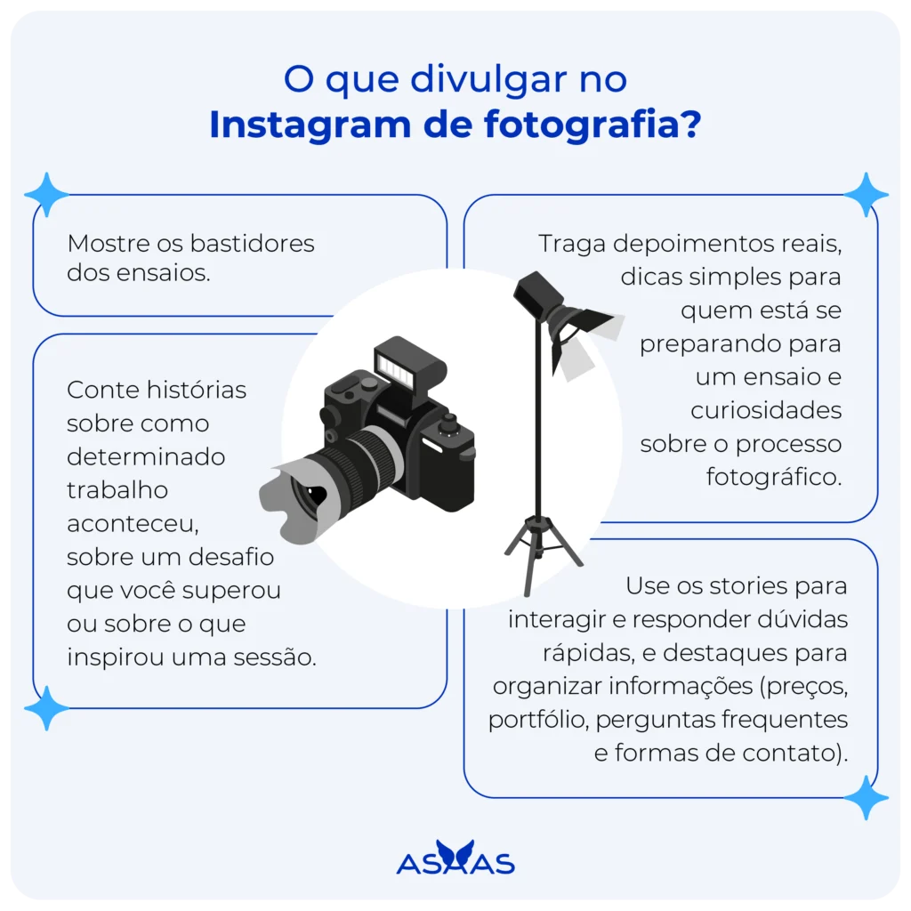Dicas do que postar em um Instagram de fotografia.
