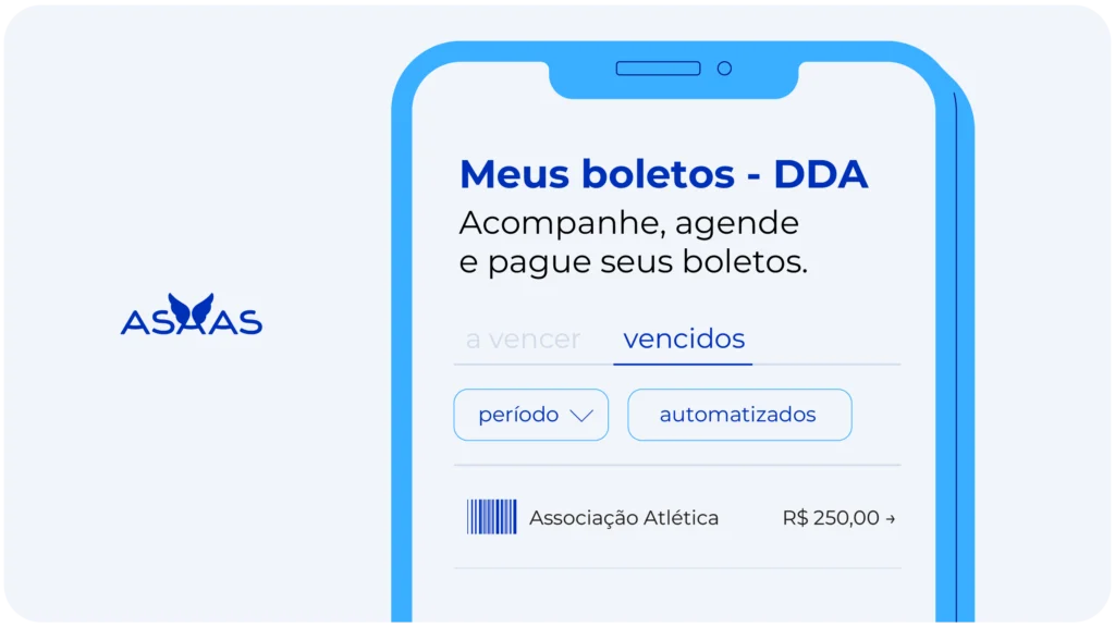 Layout exemplificando como aparece o boleto DDA no aplicativo de uma conta digital ou banco.