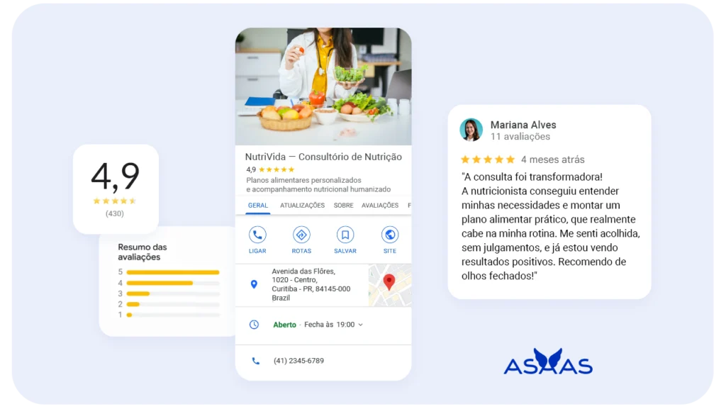 Exemplo de nutricionista usando o Google para divulgação do seu trabalho.